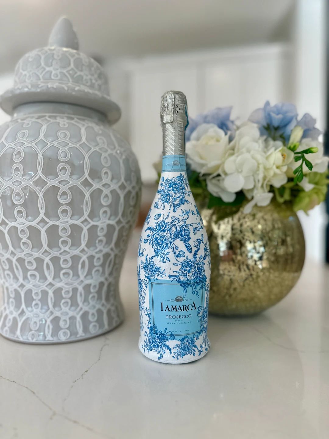 Floral Champagne Bottle (Blue) | Etsy (US)