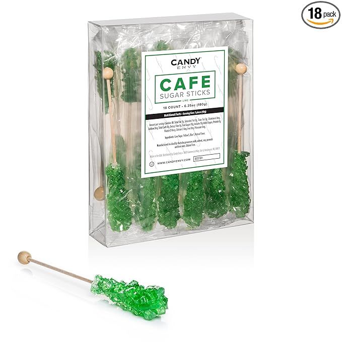 Candy Envy - 18 ct Green Cafe Sugar Sticks Rock Candy - Individually Wrapped - Lime Flavored | Amazon (US)