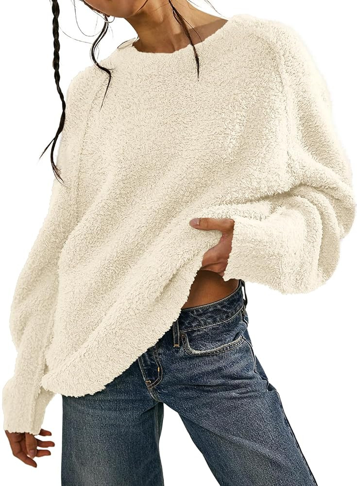 Beaully Women's Oversized Long Sleeve Crewneck Fuzzy Knit Warm Sweaters 2025 Fall Pullover Sweate... | Amazon (US)