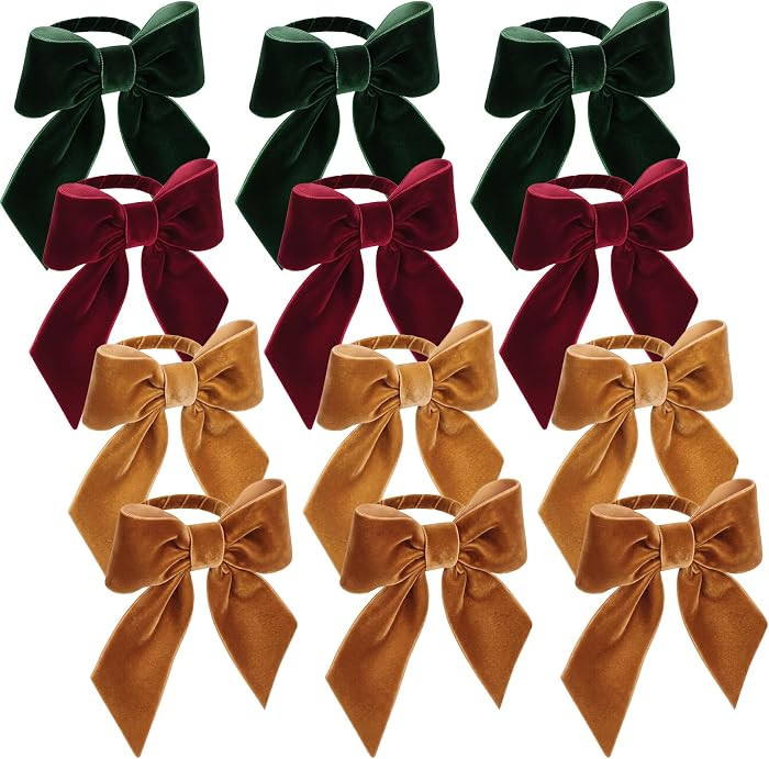 12 Pcs Christmas Bow Napkin Rings Velvet Bow Napkin Buckle Bulk Gift for Holiday Birthday Party A... | Amazon (US)