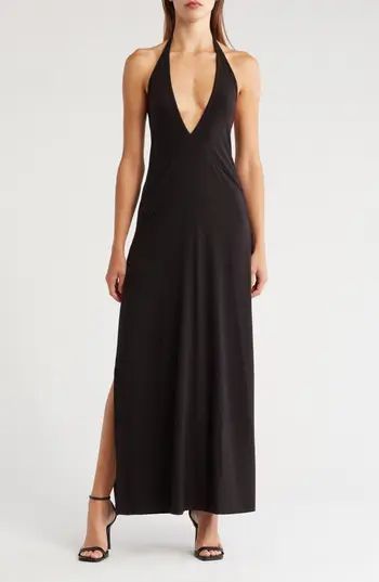 GO COUTURE Plunge Halter Neck Maxi Dress in Black at Nordstrom Rack, Size X-Large | Nordstrom Rack