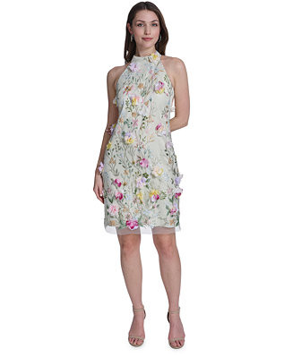 Women's Sleeveless Mock Neck Floral Embroidered Dress | Macy's