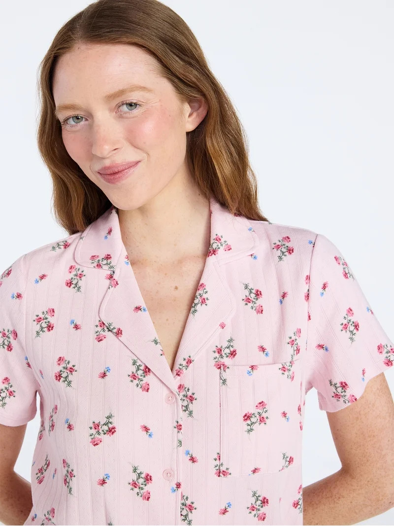 Joyspun Women’s Pointelle Knit Notch Top and Shorts Pajama Set, 2-Piece, Sizes XS-3X | Walmart (US)