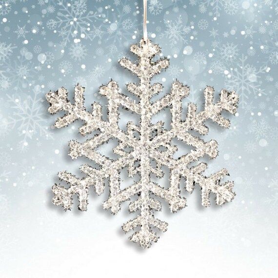 Large Snowflakes  - Set of 8 White Glittery Snowflake Ornaments - 8" Diameter Hanging Snow Flakes... | Etsy (US)