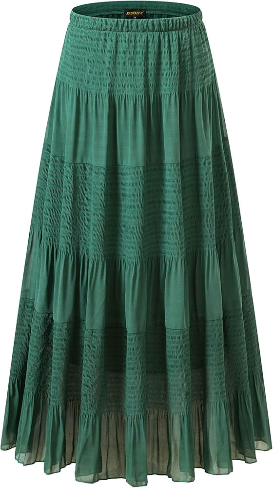 Women's Chiffon Elastic High Waist Pleated A-Line Flared Maxi Skirts | Amazon (US)