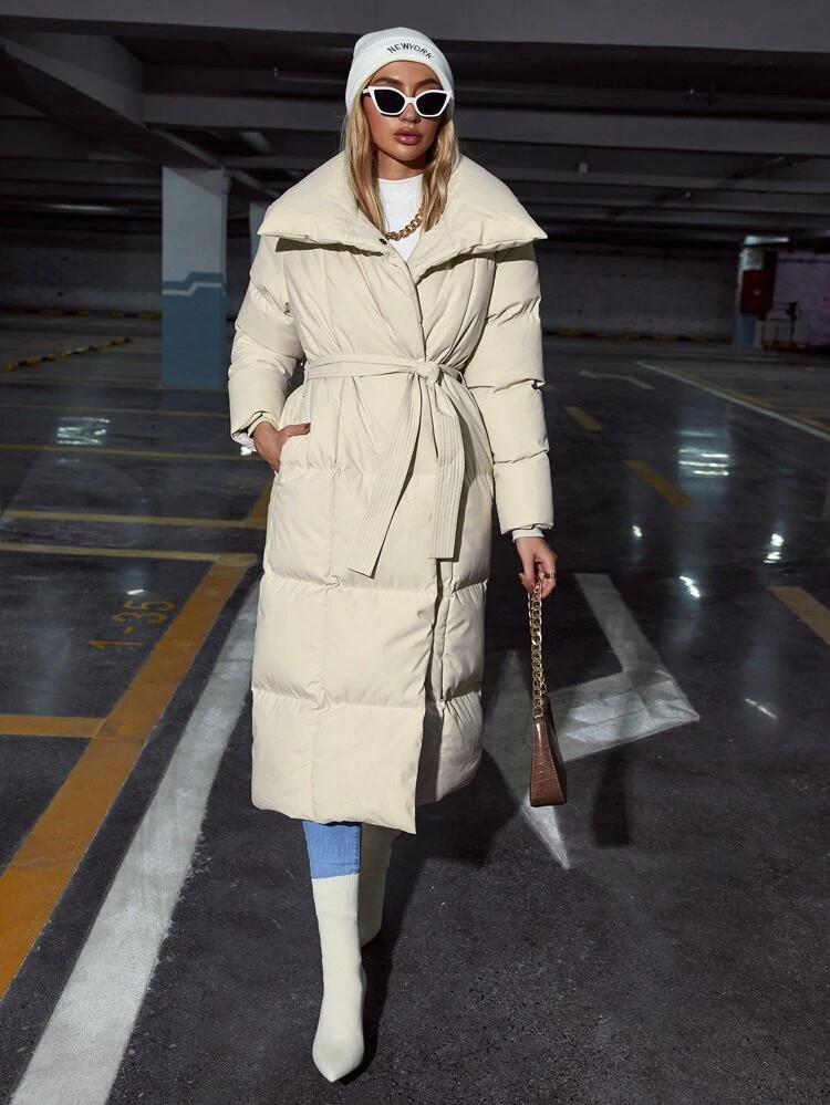 Hidden Pocket Belted Puffer Coat | SHEIN