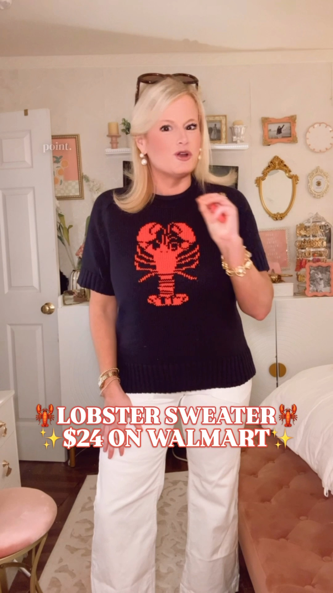Lobster sweater, coastal summer outfit, New England summer style

This lobster sweater is one of those Walmart finds that looks like it belongs in a coastal boutique window somewhere between Cape Cod, Nantucket, and a very expensive lunch by the harbor.

The navy knit, red lobster graphic, short sleeve silhouette, and 100% cotton feel give it that classic New England summer look for way less. It has the same playful-preppy energy women love from Vineyard Vines and J.Crew, but with a Walmart price tag.

I’m in a large. I sized up for a roomier, more relaxed fit. 

The fabric is lightweight, breathable, soft, and structured enough that it still looks polished. Style it with white jeans, denim shorts, linen pants, a skort, trouser shorts, or tossed over your shoulders for Memorial Day weekend, Fourth of July outfits, beach trips, lake weekends, boat days, summer cookouts, vacation dinners, and casual coastal outfits.

The lobster makes it fun. The navy cotton knit keeps it classic. The price makes it a very easy yes.

If you’re searching for lobster sweater women, lobster print sweater, coastal sweater women, nautical sweater women, preppy summer sweater, New England summer outfit, Cape Cod style, Nantucket outfit, beach town outfit, Memorial Day outfit, Fourth of July outfit, red white and blue outfit, summer vacation outfit, coastal style women, nautical outfit women, Vineyard Vines look for less, J.Crew look for less, Walmart fashion finds, Walmart style, affordable preppy style, or designer look for less, this is such a good lobster sweater for $24.

#LTKFindsUnder50 #WalmartFinds #WalmartStyle #PreppyStyle #CoastalStyle #NauticalStyle #NewEnglandStyle #MemorialDayOutfit #FourthOfJulyOutfit #LookForLess

#LTKWorkwear #LTKTravel #LTKSeasonal