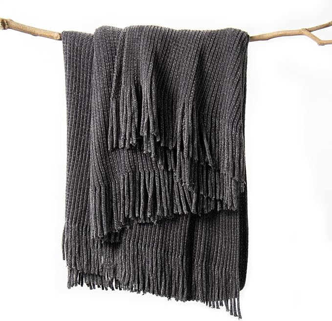 lifein Fall Throw Blanket for Couch-Soft Boho Bed Throw Blankets,Cozy Grey Knitted Chenille Throw... | Amazon (US)