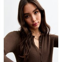 Women's Brown Crew Neck Fluffy Knit Cardigan New Look | New Look (UK)