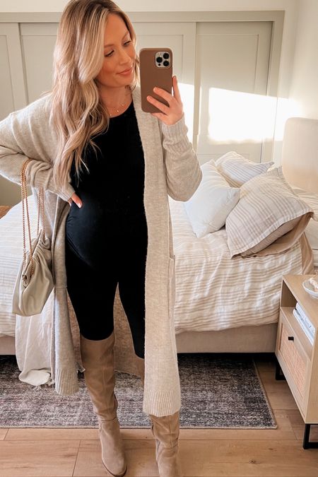 Leggings and maternity top are in stock! My sweater is H&M but out of stock and boots are Sam Edelman from a few years ago. Linked similar options for you! Purse is Anthropologie but also out of stock now!

#LTKhome #LTKstyletip #LTKshoecrush