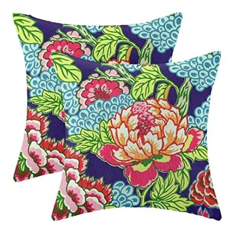 BLESFEST Pack of 2, Chinoiserie Pillow Cover 18 x 18 Inch Peony Floral Pillow Covers Linen Flower... | Amazon (US)