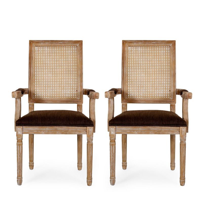 Set of 2 Maria French Country Wood and Cane Upholstered Dining Chairs - Christopher Knight Home | Target