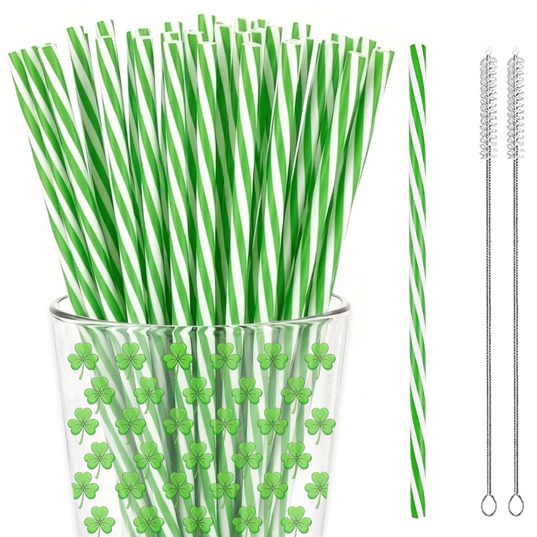 50 Reusable Xmas Green and White Striped Straws for Christmas,St.Patrick Day Party Supplies Decor... | Amazon (US)