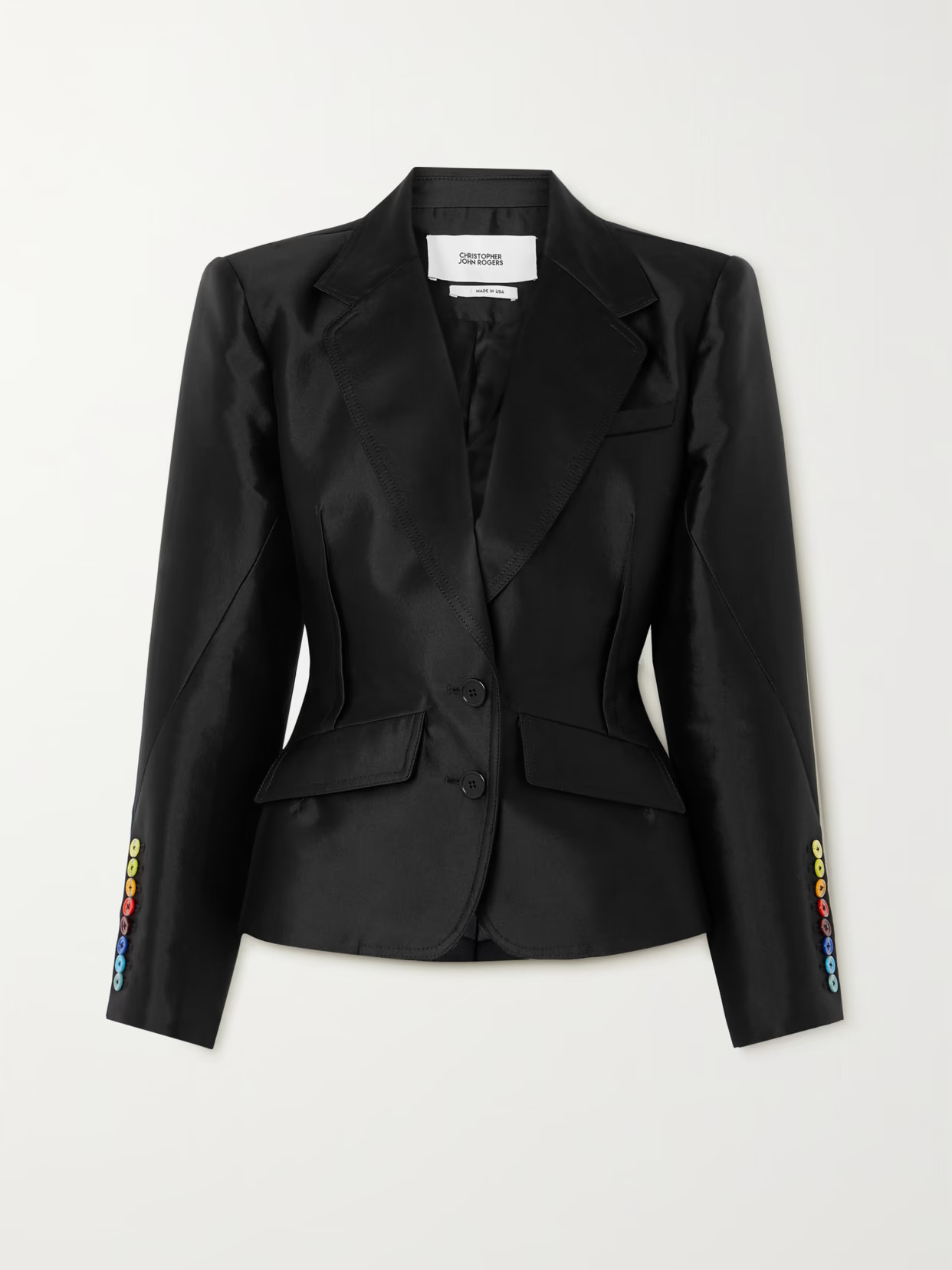 Christopher John Rogers - Gathered Silk And Wool-blend Twill Blazer - Black | NET-A-PORTER (US)