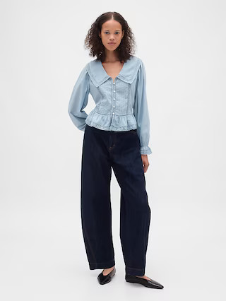 Collared V-Neck Peplum Top | Gap (US)