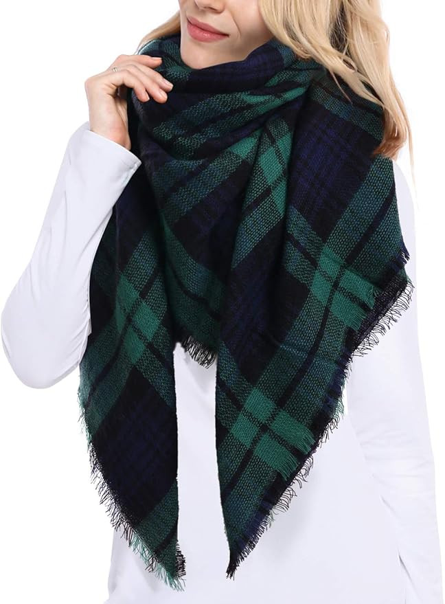 Bess Bridal Women's Plaid Blanket Winter Scarf Warm Cozy Tartan Wrap Oversized Shawl Cape | Amazon (US)