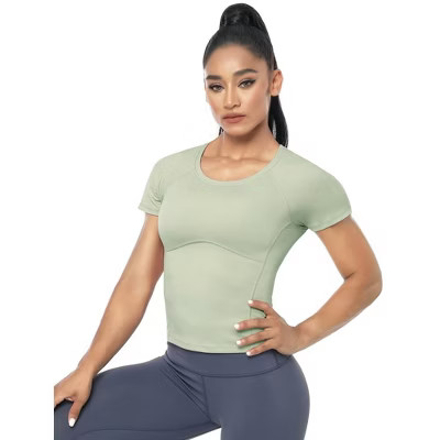 Workout Crop Tops for Women Short Sleeve Workout Shirts for Running Gym Yoga Athletic Exercise Sage Green XL | Target