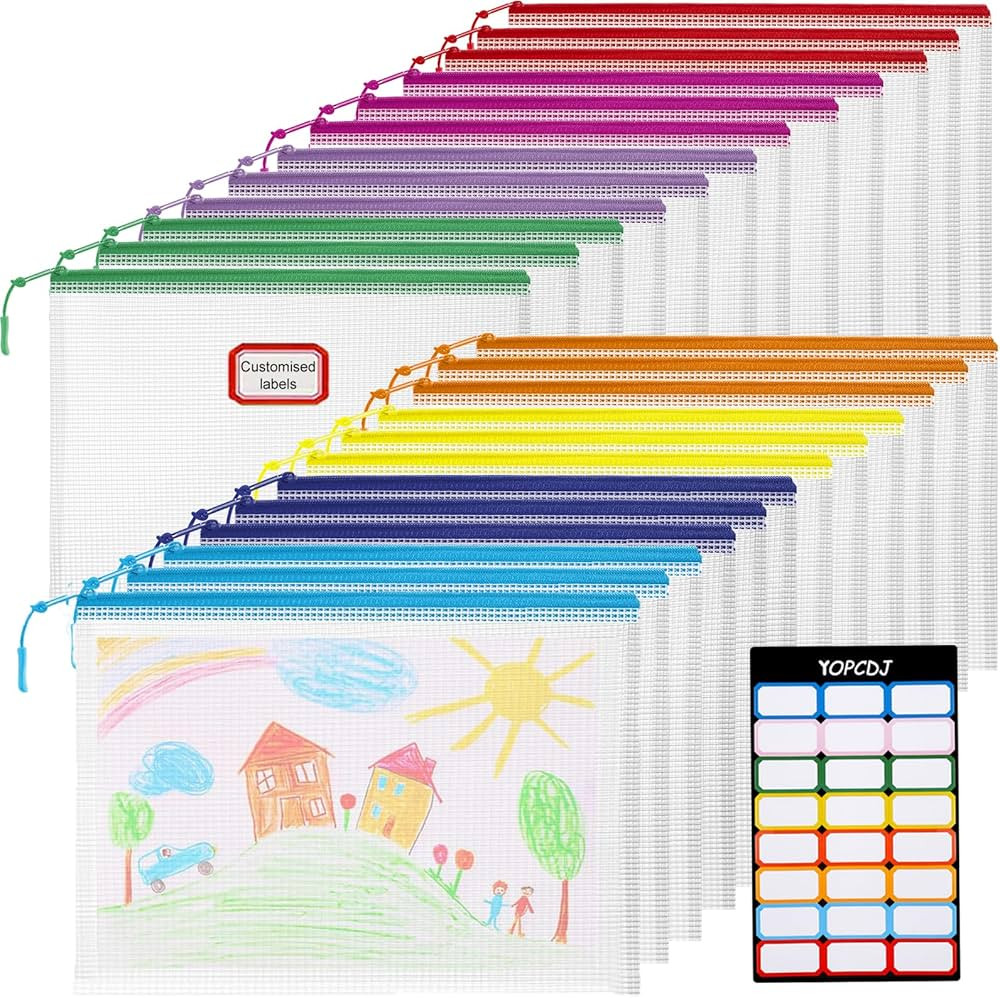 24pcs Mesh Zipper Pouch File Bags Puzzle Storage Bags, A4 13x9 Inches Large Reusable Zipper Pouch... | Amazon (US)