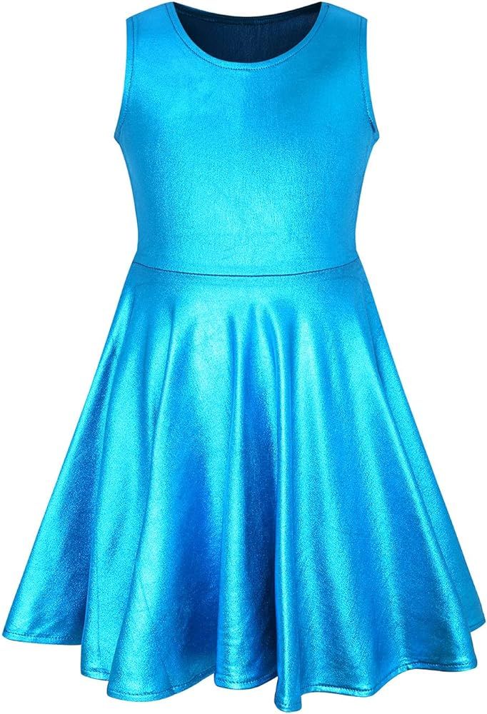 LUCKYGAL Girls Metallic Dresses Sparkly Shiny Party Twirl Dress Sleeveless Outfits | Amazon (US)