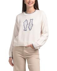 Long Sleeve Embroidered Fish Crew Neck Sweater | TJ Maxx