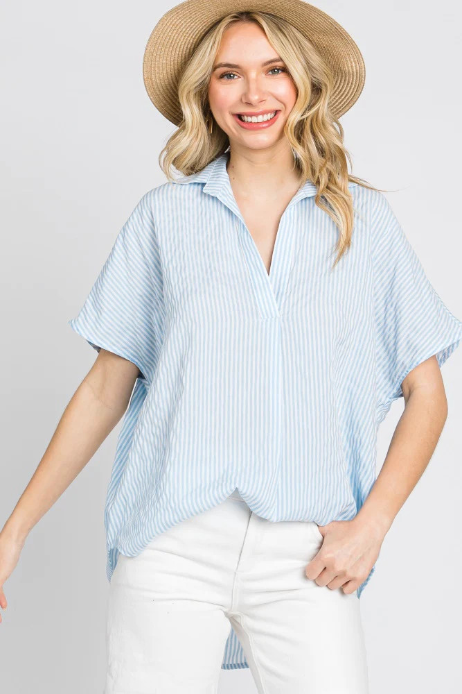 Light Blue Collared Short Sleeve Top | PinkBlush Maternity