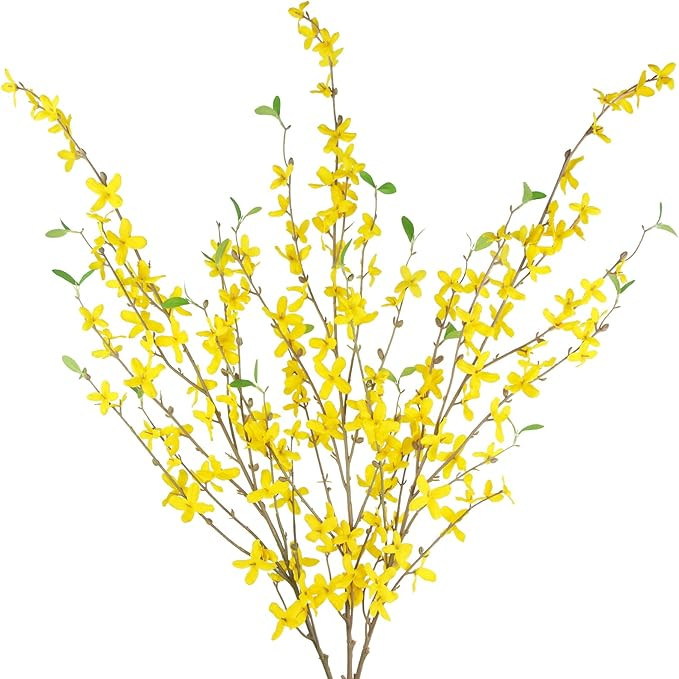 CISDUEO 3 Pcs Artificial Forsythia Flower Branches Artificial Flowers Yellow Silk Long Stem 39.4 ... | Amazon (US)