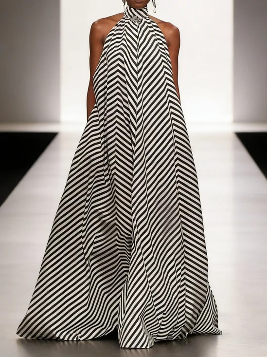 Elegant Striped Halter Maxi Dress | Stylewe