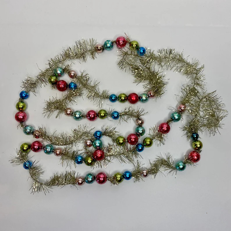 Holiday Tinsel Christmas Bright Pastel Glass Bead Garland, 68 in Long, Vintage Look Red, Green, T... | Etsy (US)
