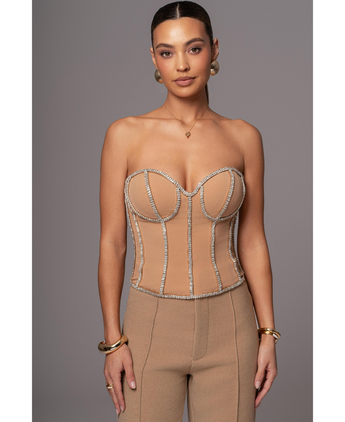 Jluxlabel Women's Illusions Rhinestone Corset - Tan | Macy's