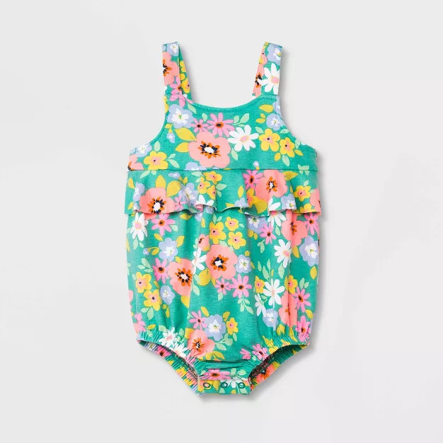Baby Girls' Floral Romper - Cat & Jack™ Green | Target