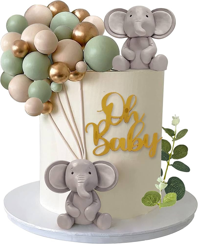 26 PCS Elephant Cake Decoration Pearl Balls Cake Picks Eucalyptus Leaves Decoration Elephant Baby... | Amazon (US)