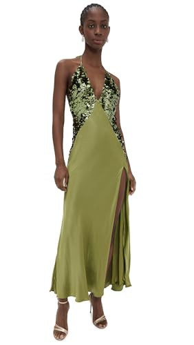 BARDOT Women's Yve Sequin Satin Halter Dress, Khaki, 8 | Amazon (US)