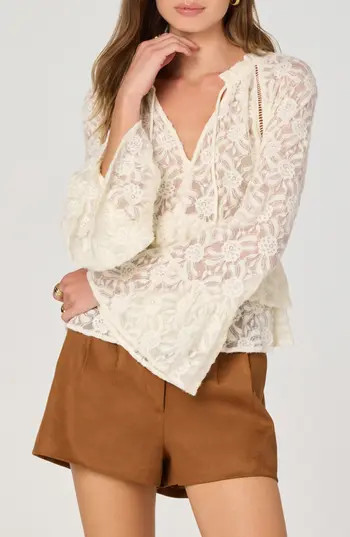 ASTR the Label Tiered Bell Sleeve Lace Top in Buttercream at Nordstrom Rack, Size Small | Nordstrom Rack
