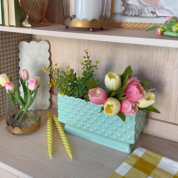Mint Green Ceramic Hobnail Planter | Antique Farm House