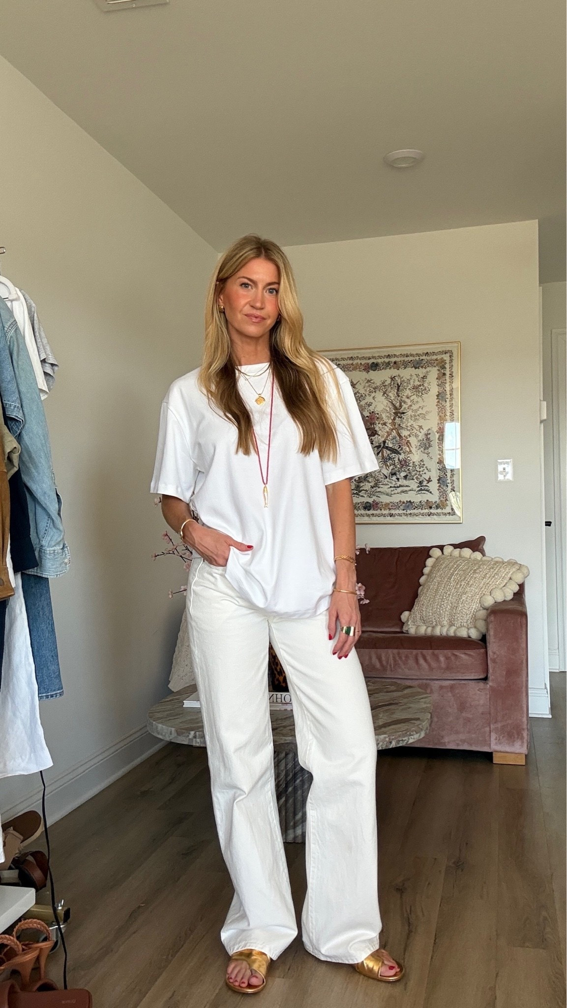 White tee + white denim currently on sale! 
Top: runs oversized, wearing size small 
Denim: runs TTS, wearing size 25

#LTKootd #LTKSeasonal #LTKSaleAlert