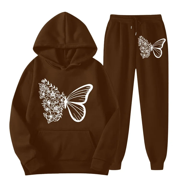 HSHMT Womens 2 Piece Outfits Sweatsuits Sets Women's 2 Piece Outfits Butterfly Print Hoodies Pull... | Walmart (US)