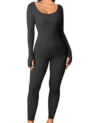 OQQ Women Yoga Jumpsuits Workout Ribbed Long Sleeve Sport Jumpsuits | Amazon (US)