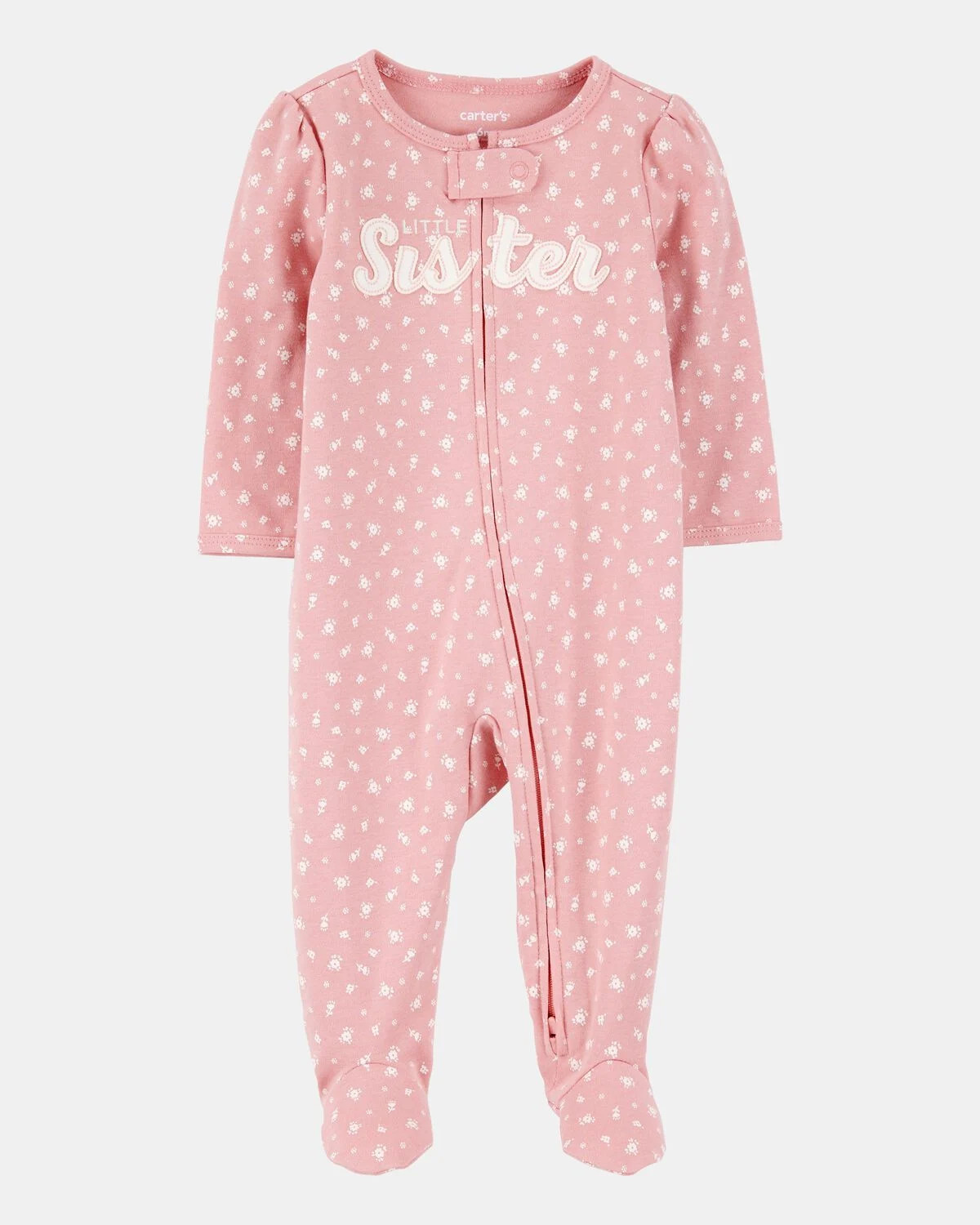 Baby Girl 'Little Sister' 2-Way Zip Cotton Sleep & Play Pajamas - Pink | Carter's Inc