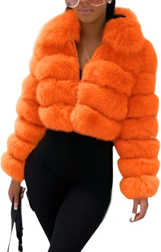 loveimgs Women Fluffy Faux Fur Coat Cropped Jacket Puffer Jacket Zip Up Winter Warm Fuzzy Teddy J... | Amazon (US)