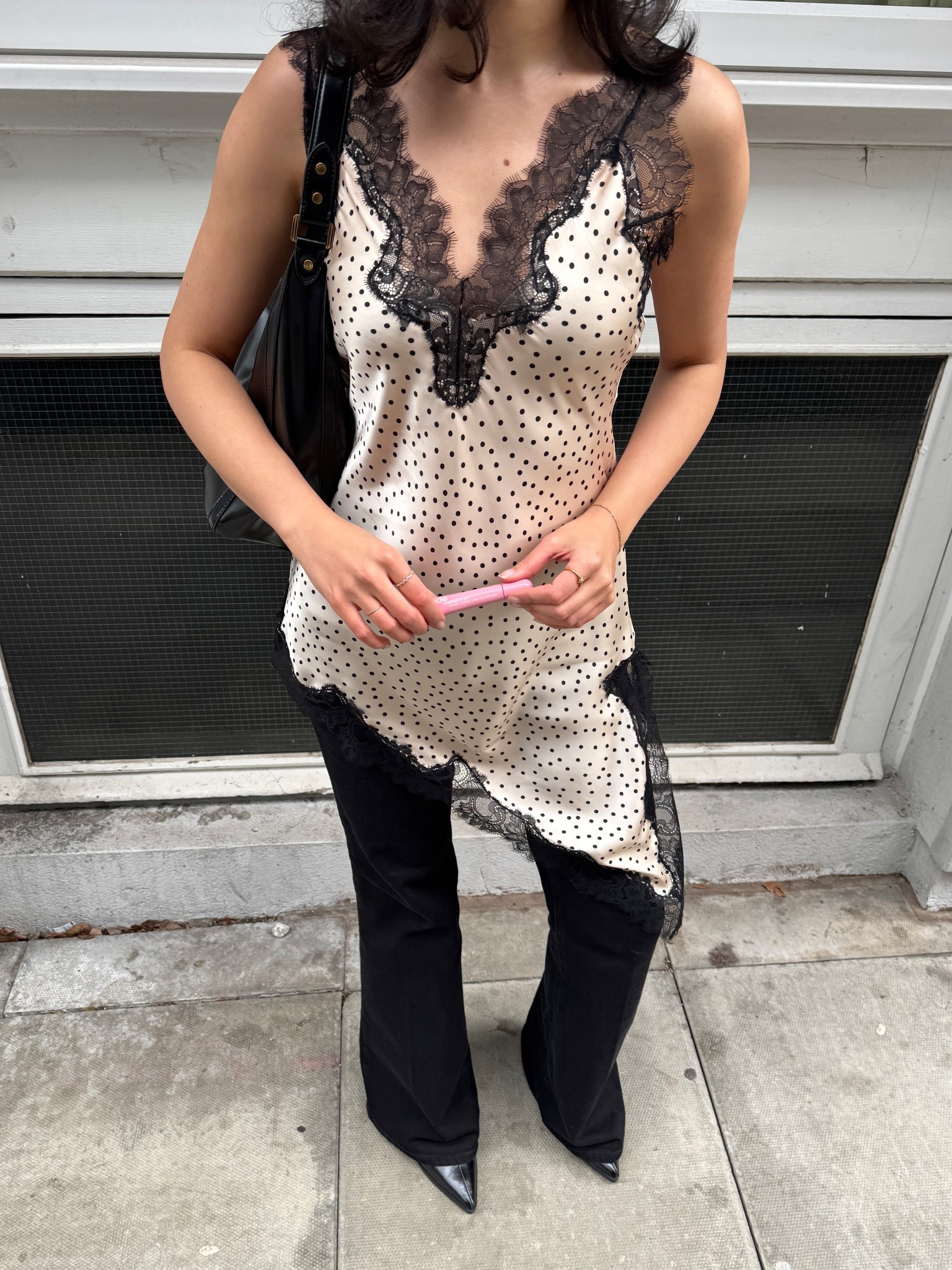 Polka dot lace cami, black bootcut jeans, mango, spring trends 

#LTKuk #LTKspringtrends #LTKeurope