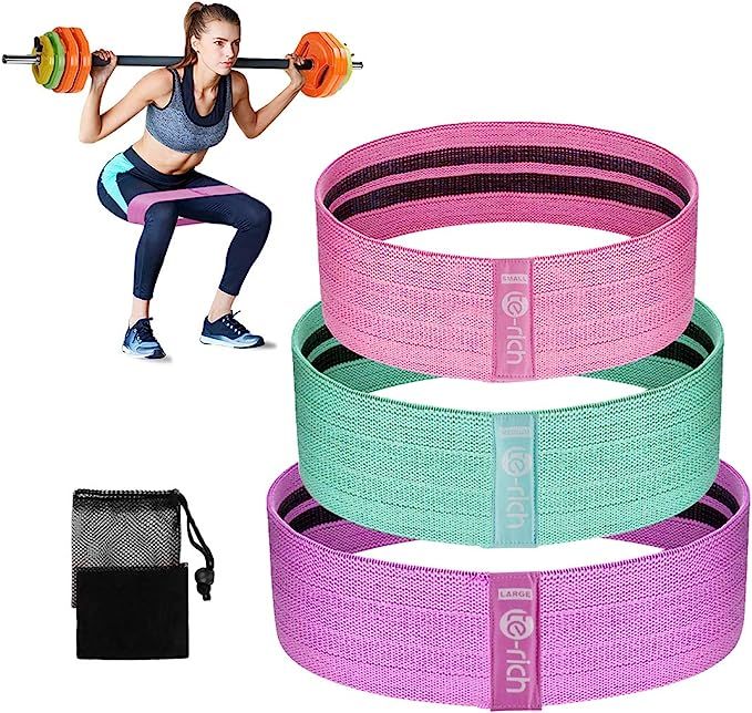 Te-Rich Fabric Resistance Loop Exercise Bands, Cloth Booty Training Bands, Heavy/Non-Slip/Thick W... | Amazon (US)