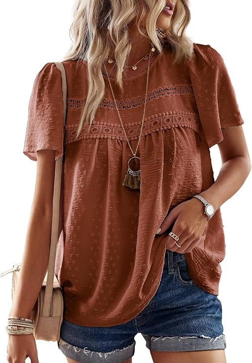 Falechay Womens Summer Tops Flowy Boho Shirts Dressy Casual Short Sleeve | Amazon (US)