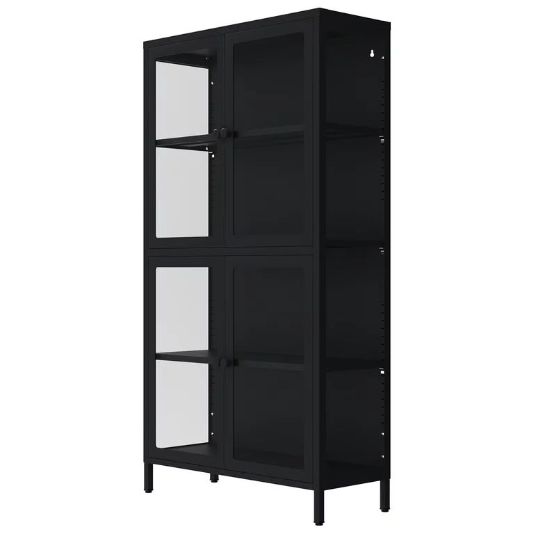 Cterwk 4 Glass Door Storage Cabinet with Adjustable Shelves and Feet Cold-Rolled Steel Sideboard ... | Walmart (US)
