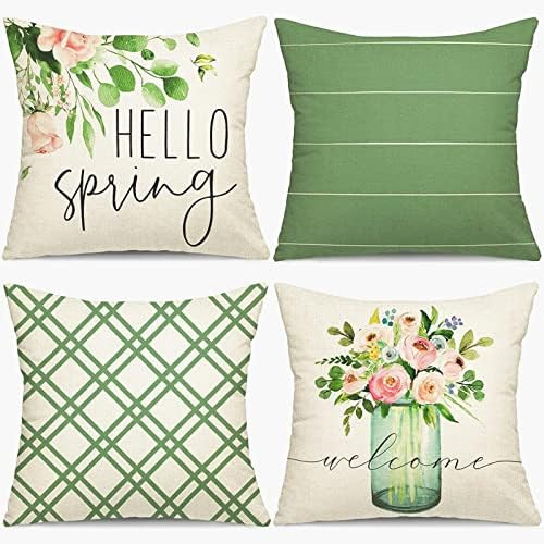 YGEOMER Spring Pillow Covers 18x18 Set of 4, Spring Summer Farmhouse Throw Pillow Cover Green Garden | Amazon (US)
