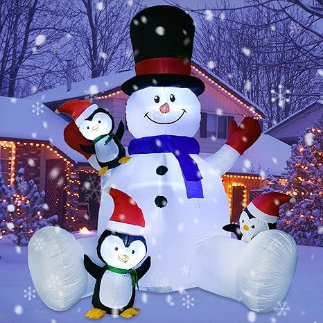 Artiflr 7Ft Lighted Christmas Inflatable Snowman with Three Cute Penguins, Building Color LED Lig... | Amazon (US)