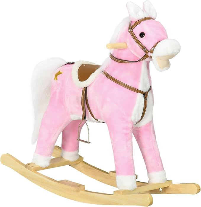 Qaba Rocking Horse with Sound, Ride on Horse with Saddle, Toddler Rocker, Gift for 3-8 Year Old, ... | Amazon (US)