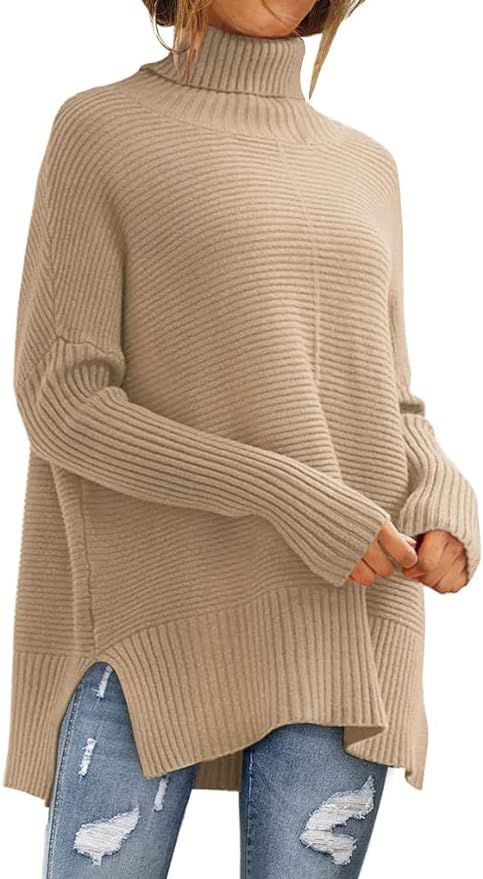 LILLUSORY Women's Turtleneck Oversized 2023 Fall Tunic Long Batwing Sleeve Pullover Knit Sweater ... | Amazon (US)