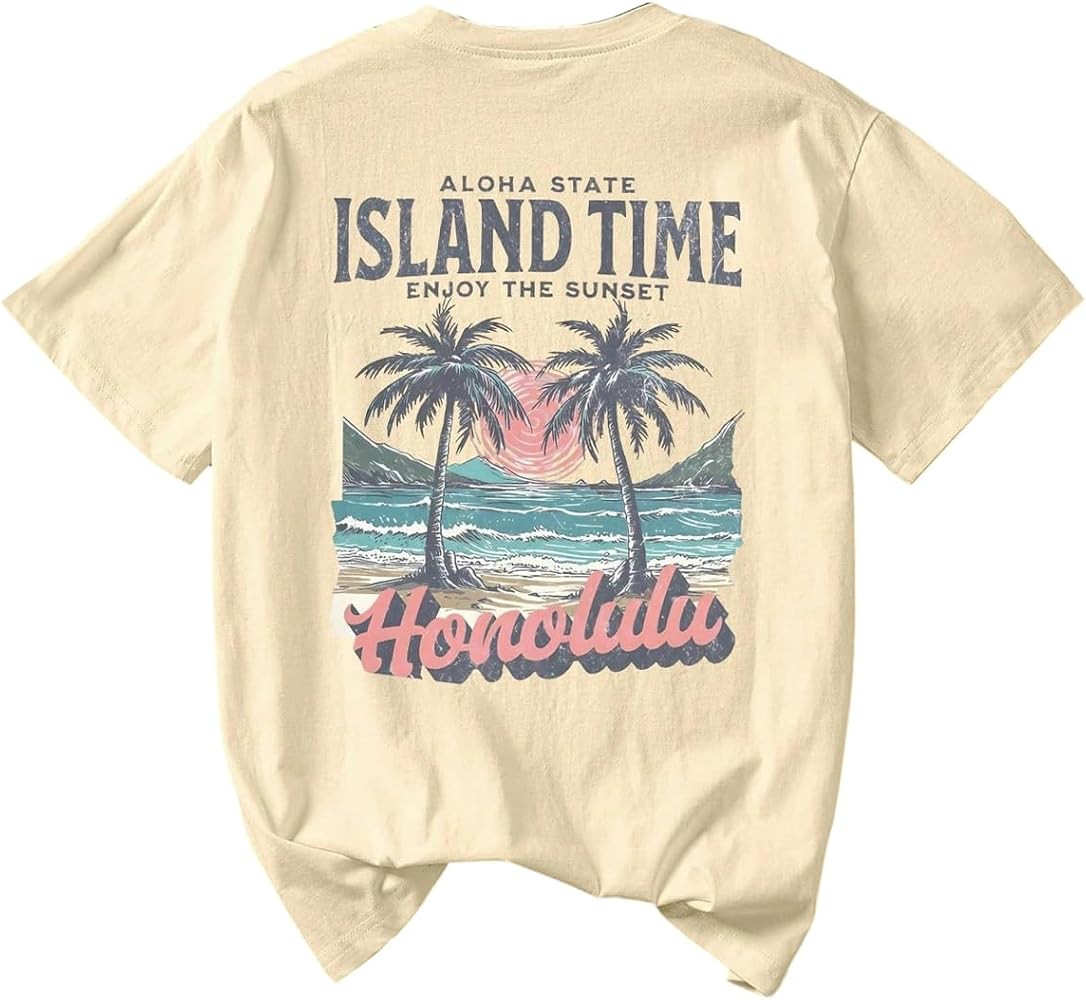 SOLY HUX Women's Hawaiian Beach T Shirts Tropical Graphic Tess Short Sleeve Tops Vacation Clothes | Amazon (US)