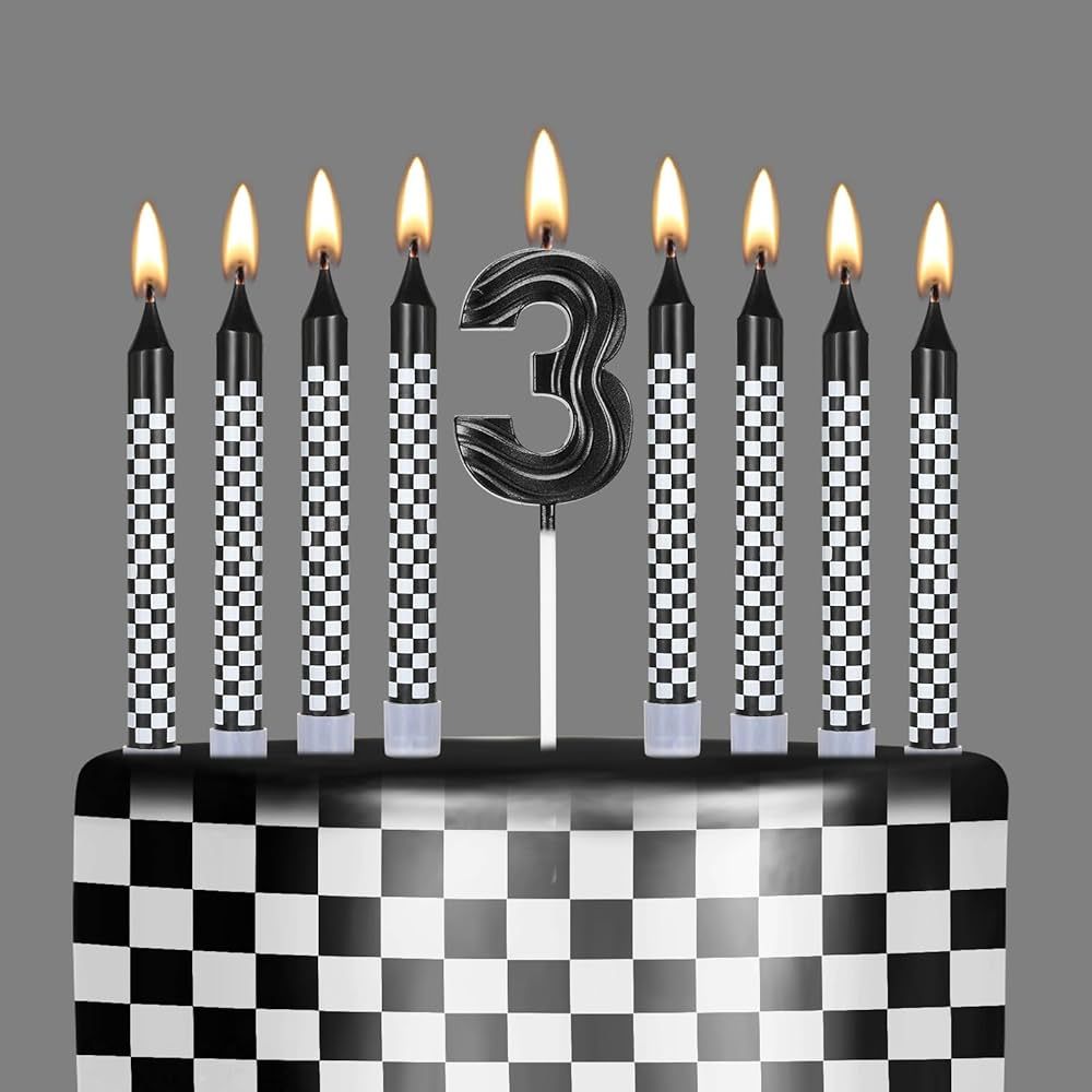 13 Pcs Race Car Birthday Candles Race Car Cupcake Candle 1 to 9 Number Candle Black and White Che... | Amazon (US)