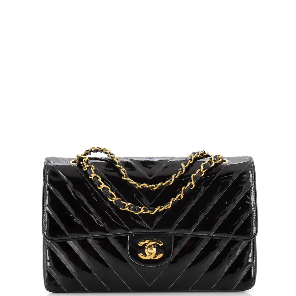 Vintage Classic Double Flap Bag Chevron Patent Medium | Rebag